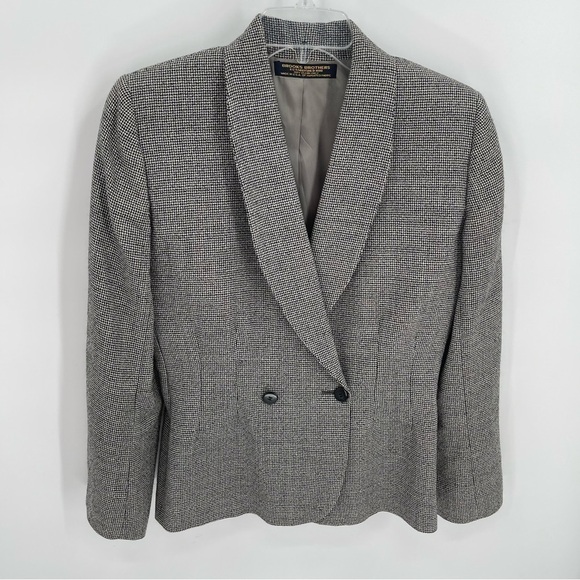 Brooks Brothers Double-breasted Wool 6 Houndstooth Women’s Blazer Black Collared - Picture 9 of 9